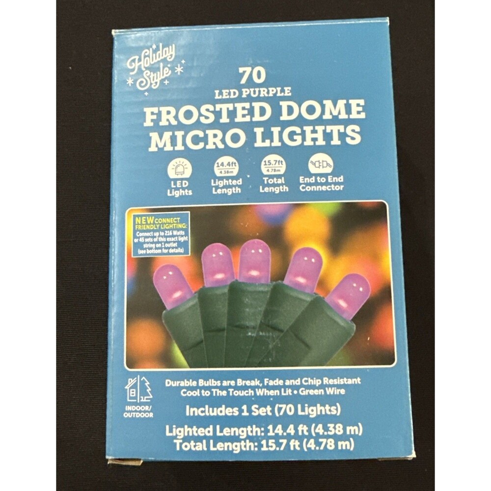 Holiday Style 70 Purple Led Light String Frosted Dome Micro Lights 15.7ft Length